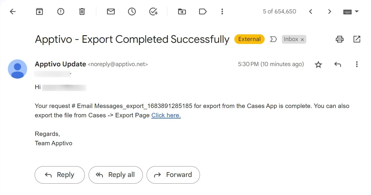 Cases - Export Notification Mail